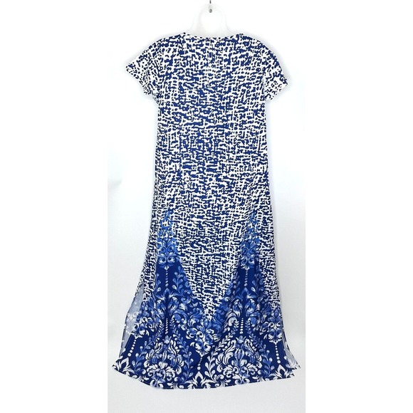 NWT Nora Cora Blue and White Double Side Slit Pattern Maxi Dress Women's Size M - Picture 4 of 7
